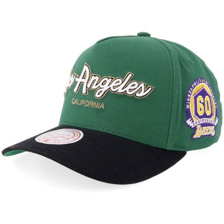 Mitchell & Ness - NBA Grön adjustable Keps - Los Angeles Lakers Script 2.0 Pro Crown Dark Green/Black/Green A-Frame Adjustable @ Hatstore