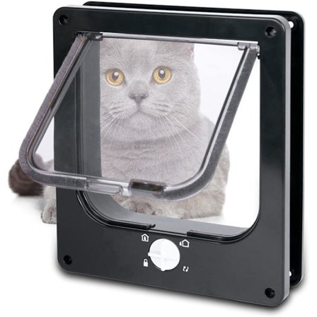 Stor kattedør med tunnel for innendørs dører 29x25cm 4 låseposisjoner Kjæledyrdør for store katter Svart XL størrelse