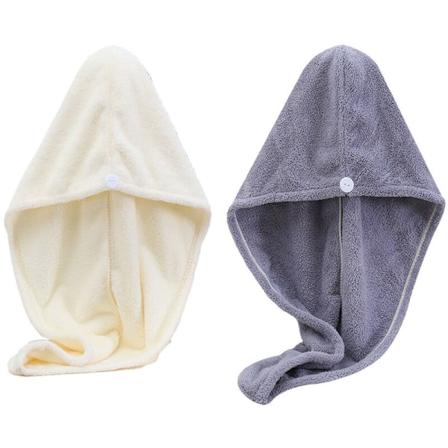 Kvinde Mikrofiber Håndklæde 2 Pak Absorberende Hurtig Magisk Tør Hår Turban Grå+Hvid