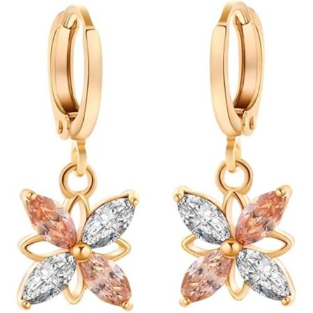 18K Gullbelagt Cubic Zirconia Innlagt Blomst Sjarmerende Hoop Dingle Øredobber for Kvinner