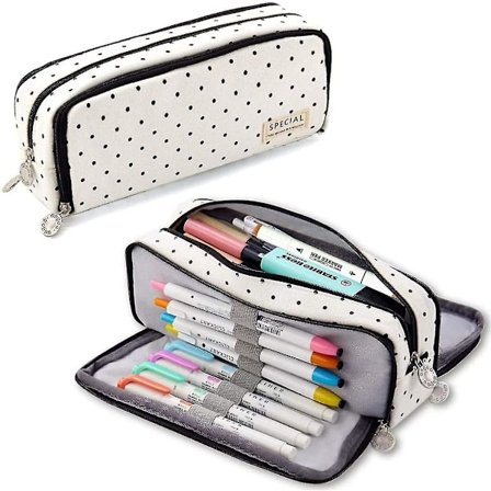 Polka Dots Pencil Case With 3 Compartments