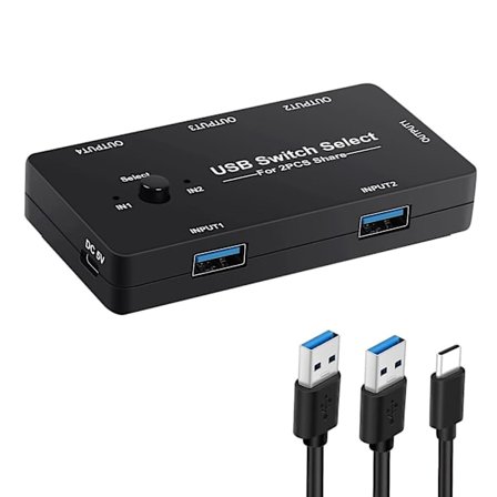 USB-bryter for 2 datamaskiner, deler 4 USB-enheter, USB KVM-bryter med én knapp for bytte, 4