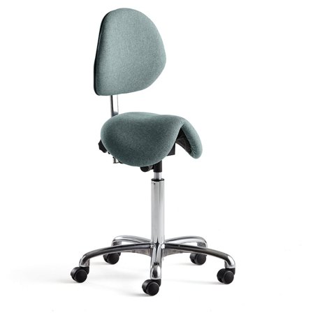 Saddle chair DERBY with backrest, turquoise fabric