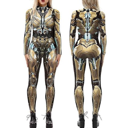 Halloween Dam 3D Robot Tryckt Jumpsuit Maskerad Party Playsuit Cosplay Kostym