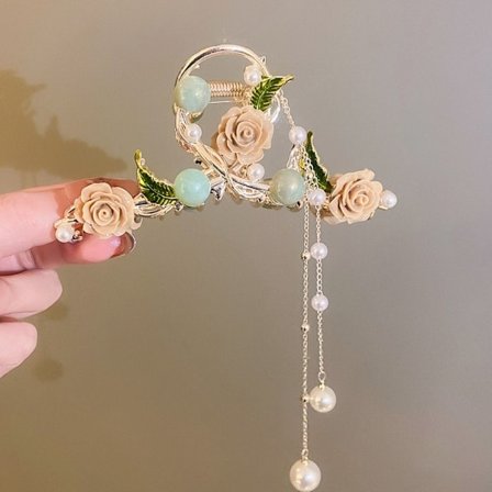 Pearl Flower Leaf Tofs Hårklämma