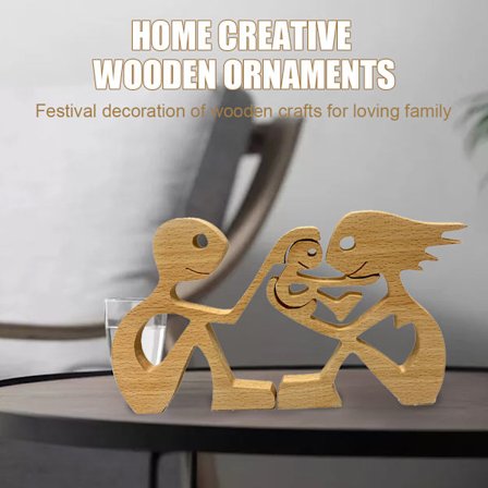 3 st/ set Familj Trä Heminredning Staty Handgjord träsnideri hantverk Statyett Prydnad För Desktop Office