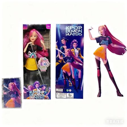 K-Pop Demon Hunters Chibi Figur Sæt | Søde Resin Dukker til Skrivebordet *Pinkt hår med kort*