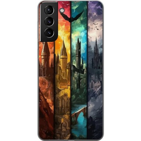 Kompatibel Mobilcover til Samsung Samsung Galaxy S21+ 5G Fire magiske slotte i forskellige elementfarver, episk fantasykunst med ild vand luft og mør