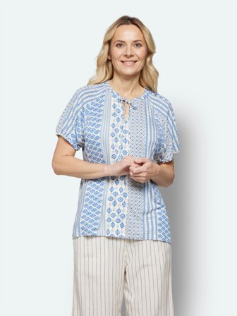 SIGNATURE - Kortærmet T-shirt - Blå Mix - Bindebånds Detalje