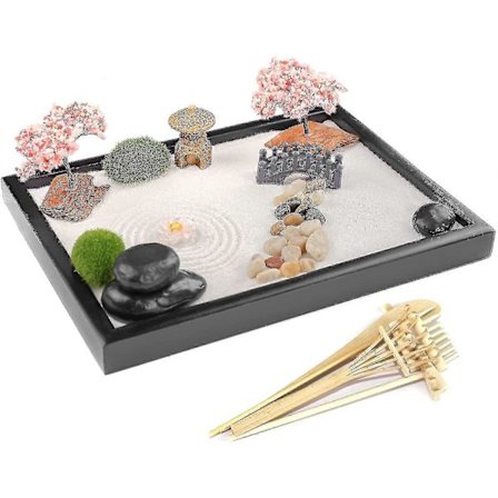 Zen Trädgårdsset - Zen Trädgårdstillbehör Med Bambuverktyg, Mini Zen Trädgård För Skrivbord - Zen Inredning För Skrivbord - Dekorativa Sandbrickor -