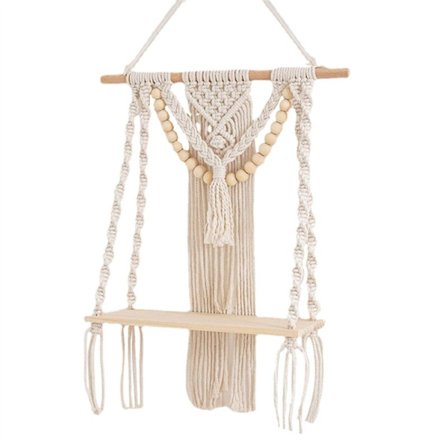 Macrame Væg Hylde Væg Dekoration til Soveværelse, Macrame Vævet Reb Væg Kunst som Boho Badeværelse Hylde Dekoration