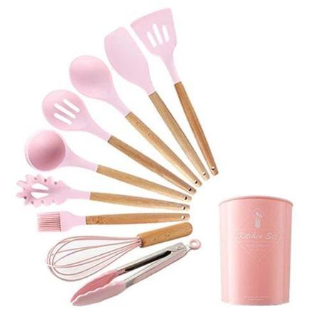 Silikon Matlagningsredskap 10 Delar Rosa Pink