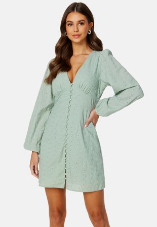 VILA Malina Puff Sleeve Short Dress Green Milieu Detail: Klær