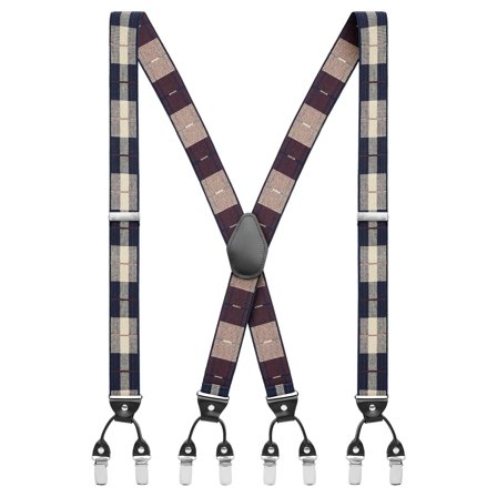 Vexel | Bretele bleumarin în formă de X cu carouri pentru bărbați - Bretele cu clips