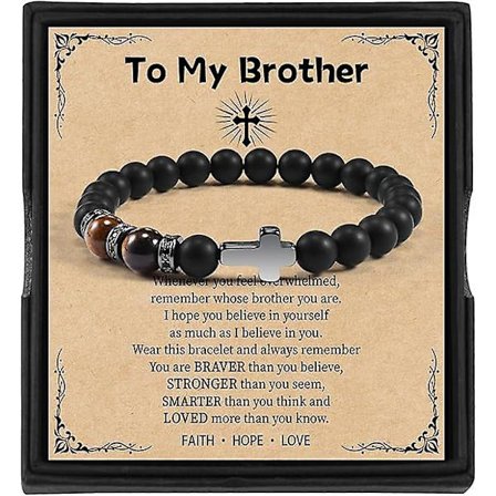 Mænds Kryds Natursten Armbånd - Gaver til Broder - Perfekt til Valentinsdag Fars Dag Fødselsdag Jubilæum og Jul