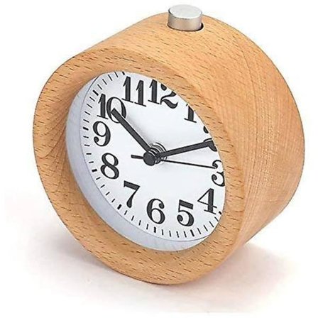 Klassisk tyst liten träväckarklocka sängbord stum bord snooze väckarklocka med nattlampa