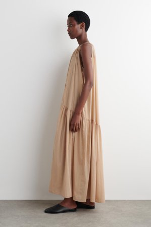 COS Women's Gathered Halterneck Maxi Dress in Beige