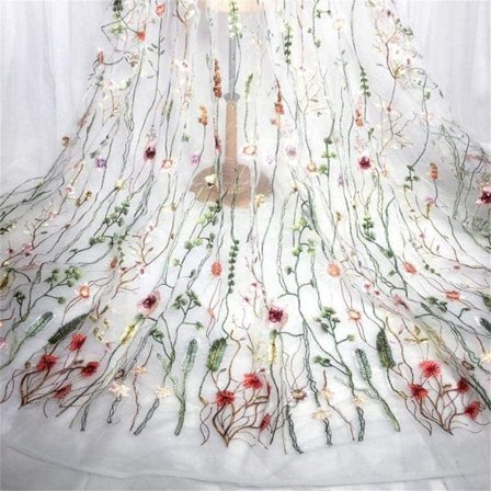 Blommig broderi spetstyg Färgglad