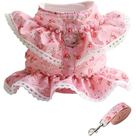 Blomsterkostyme for kjæledyr Vår Sommer Søt valpeseler Båndsett Blonde Prinsessekostyme for utendørs turgåing Rose red L