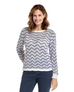 Mönsterstickad jumper i mjuk bomull Sigrid Blå - 40/42 - Åshild