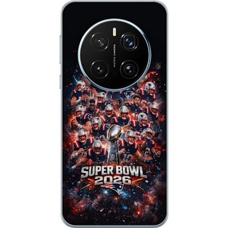 Yhteensopiva Puhelinkuori Honor Magic7 Pro Super Bowl 2026 juliste, jossa New England Patriots ja NFL-mestaruuspalkinto räjähtävän urheilullisessa suu