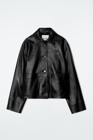 COS Femme Veste À Col Et Silhouette Carrée En Cuir Jacket in Noir