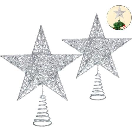 Galaxy 2-delt metalglitter juletræstopstjerne Star Treetop Hollow Wire Star Topper (sølv) Sølv