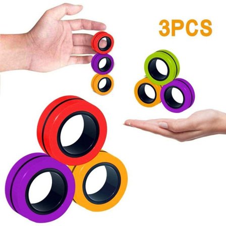 Magnetiska ringar Leksaker för vuxna och barn Barn | Stressavlastning – Fidget-ringar med bärbar Fidget-låda – orange röd lila