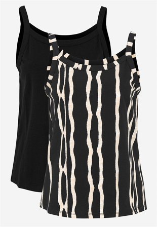 Cellbes of Sweden - Singlet i organisk bomull 2-pack i svart / mønstret + svart for damer i størrelse 42/44