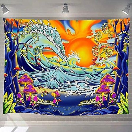 Ocean Wave -surffate - Sienimäinen seinävaate - Trippi auringonnousu - Värikäs auringonlasku - Esteettinen sisustus - Bohemian Hippie - Luonnolliset 