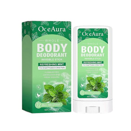 OceAura mint body deodorant stick, uppfriskande doft för hela kroppen, antiperspirant, reducerar armhålelukt, portabel deodorant