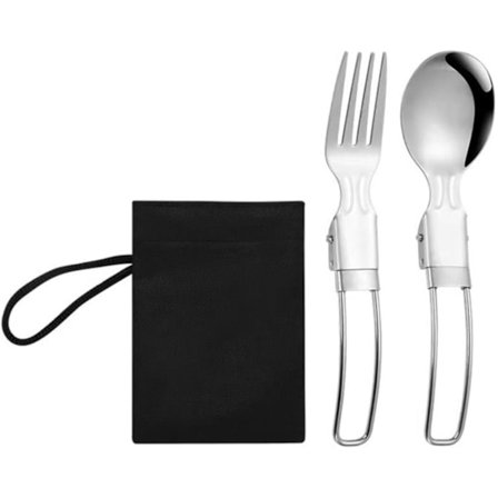 Foldbart Bestiksæt, Rejsebestik i Rustfrit Stål med Organizer-taske, Ske og Gaffel til Udendørs Eventyr, Camping og Rejser