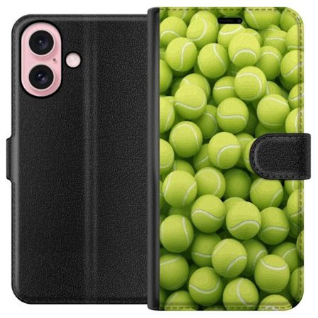 Kompatibelt Lommeboketui til Apple Apple iPhone 16 Mønster av grønne tennisballer i høy detalj, sporty motiv med repetisjonstekstur og sterke farge