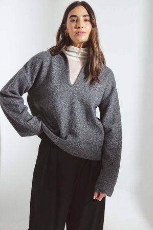 NA-KD Pull en maille à col oversize - Pulls Oversize - Gris - L (EU 42-44)