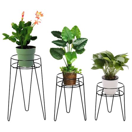 Flower Stand Sæt Med 3 Metal Plant Stand Set Blomsterskammel Urtepotteholder Plantestol Til Urtepotte Op Til Diameter 16 Cm Sort