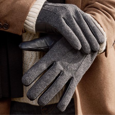Hiems | Gants gris en cuir et en laine pour hommes - Gants pour l'hiver