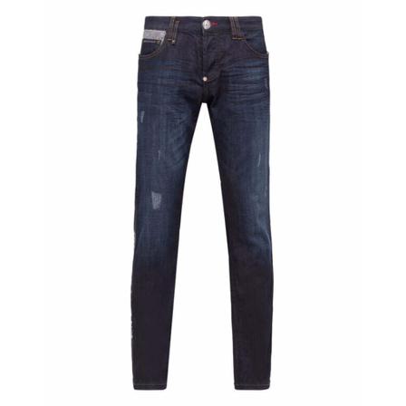 Philipp Plein Straight Cut Strass Stripes Blå, Herre, Størrelse: W32