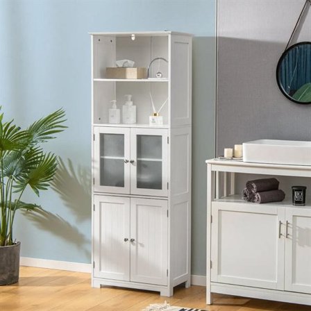 Badeværelsesskab 163 cm med glasdøre og justerbare hylder - Hvid