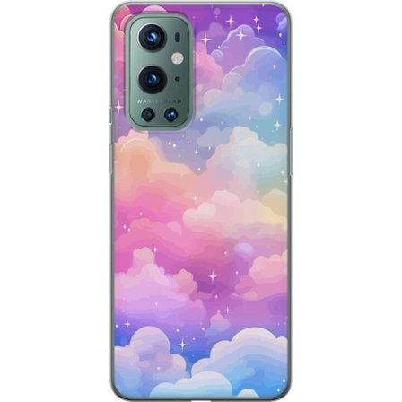 Kompatibelt Mobildeksel til OnePlus 9 Pro Søt enhjørning med regnbuefarget hår mot en stjernebelagt pastellbakgrunn i kawaii-stil