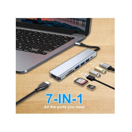 Hubb Usb C YEMAESRE 7 i 1 Usb C Grå