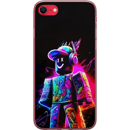 Kompatibel Mobilcover til Apple Apple iPhone SE (2022) Farverig Roblox-spiller i neonfarver mod sort baggrund i moderne gamingstil