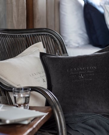 Lexington Hotel velvet sham with embroidery, dark. gray