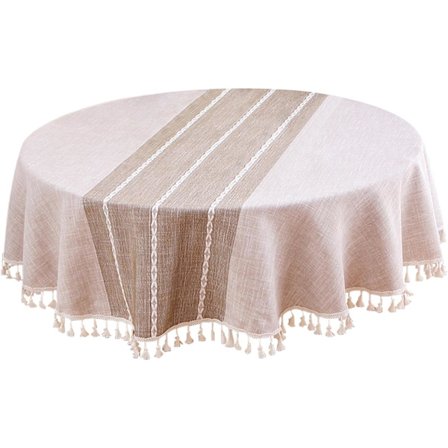 Rundt nordisk stil borddug, bomuldslinned stribet borddæksel, 140 cm