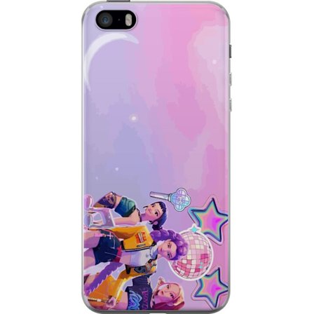 Yhteensopiva Puhelinkuori Apple iPhone 5s Tulevaisuuden popikoni neonvärien, diskoelementtien, tähtien ja pastellivärisen avaruustaivaan kera.