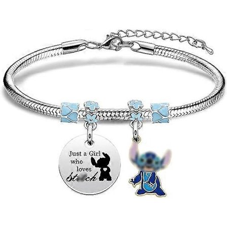 Roligt armband, present till flickor, justerbart silversmycke med hänge 'Bara en tjej som älskar Stitch', tecknad påminnelsepresent till 
