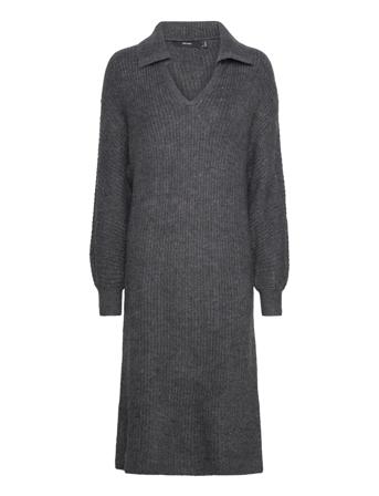Vmfilene Ls Polo V-Neck Long Dress Knelang Kjole Grå Vero Moda