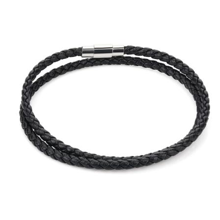 Mansjett lær flettet armbånd dobbel wrap flettet lær armbånd for menn kvinner rustfritt stål bangle