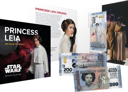 Star Wars - Prinsesse Leia - Certificeret 200 Galactic Credits souvenir pengeseddel i folder