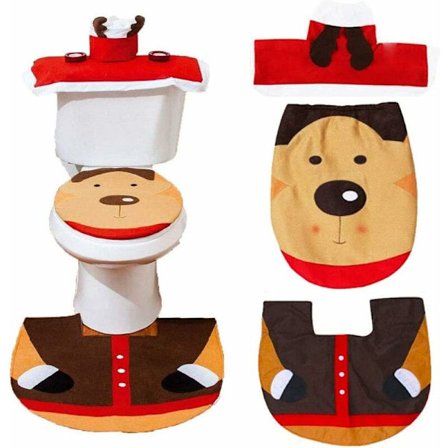 3-delt cover Juledekorationer Cover til tank og badeværelsesmåtte Sæt Festdekoration (juleelg)