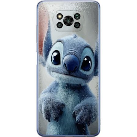 Xiaomi Poco X3 Pro Läpinäkyvä kuori Stitch vastaan ikkunaa sateessa realistinen söpö sininen hahmo viihtyisä sateinen ikkuna hurmaava pehmeä ta